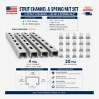 1-5/8" x 13/16" Strut Channel Trolley Track 5 FT (Pack of 4) with M12 Spring Nut Pack of 20