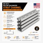 1-5/8" x 13/16" Strut Channel Trolley Track 5 FT, Hot Dip Galvanized Steel, Pack of 4