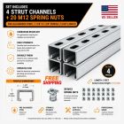1-5/8" Strut Channel Trolley Track 5 FT, Pre-Galvanized Steel with Spring Nut M12