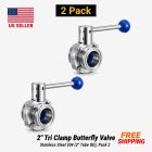 2" Tri Clamp Butterfly Valve Stainless Steel 304 (2" Tube OD), Pack 2
