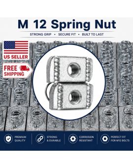 Spring Nut M12 (1/2"), Electro Finish, Pack of 20