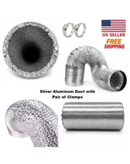 4" Flexible Aluminium Duct, 32 FT Long HVAC Air Duct with 2 Clamps