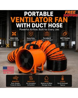 12 Inch Portable Air Mover Blower Fan with Flexible Ducting Hose 25 FT