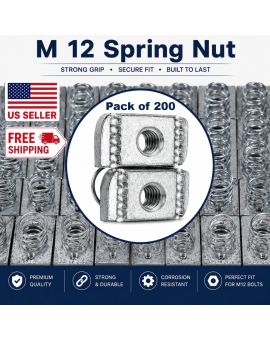 Spring Nut M12 (1/2"), Electro Finish, Pack of 200