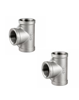 1 Inch Female NPT T Shape 3 Way Cast Pipe Fitting SS304, Pack 2