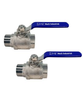 1.5" Ball Valve SS 304 Full Port 1000PSI Male/Female, Pack 2