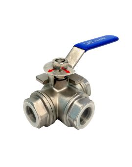 3-Way Ball Valve 3/4" NPT, T Mounting Pad, Stainless Steel 304, Pack 20