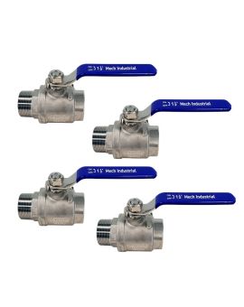 1.5" Ball Valve SS 304 Full Port 1000PSI Male/Female, Pack 4