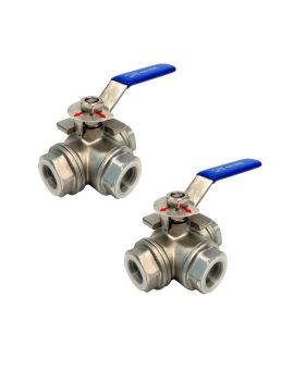 3-Way Ball Valve 1" NPT, T Mounting Pad, Stainless Steel 304, Pack 2