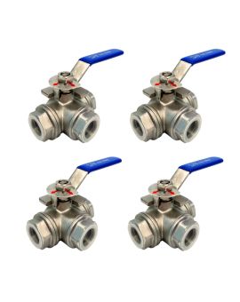 3-Way Ball Valve 1" NPT, T Mounting Pad, Stainless Steel 304, Pack 4