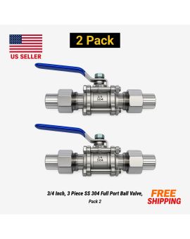 3/4 Inch SS 304 Full Port Ball Valve, Pack 2