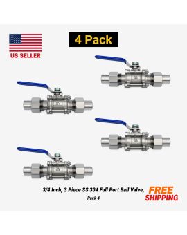 3/4 Inch SS 304 Full Port Ball Valve, Pack 4