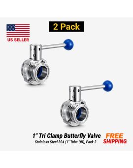 1" Tri Clamp Butterfly Valve Stainless Steel 304 (1" Tube OD), Pack 2