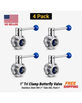 1" Tri Clamp Butterfly Valve Stainless Steel 304 (1" Tube OD), Pack 4