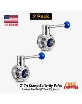 2" Tri Clamp Butterfly Valve Stainless Steel 304 (2" Tube OD), Pack 2