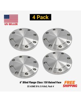 6" Blind Flange Class 150 Raised Face SS ASME B16.5 8-Bolt, Pack 4