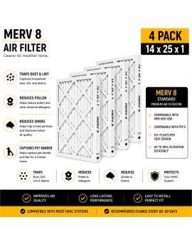 14x25x1 MERV 8 HVAC Furnace Air Filter (4- Pack)